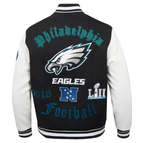 Philadelphia Eagles Old English Black/White Wool & Leather Varsity Jacket - Image 4