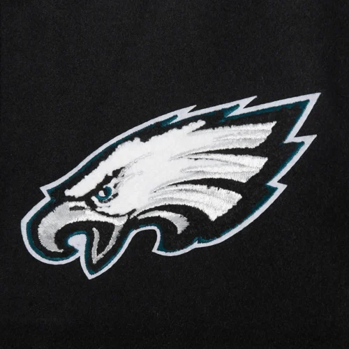 Philadelphia Eagles Old English Black/White Wool & Leather Varsity Jacket - Image 6