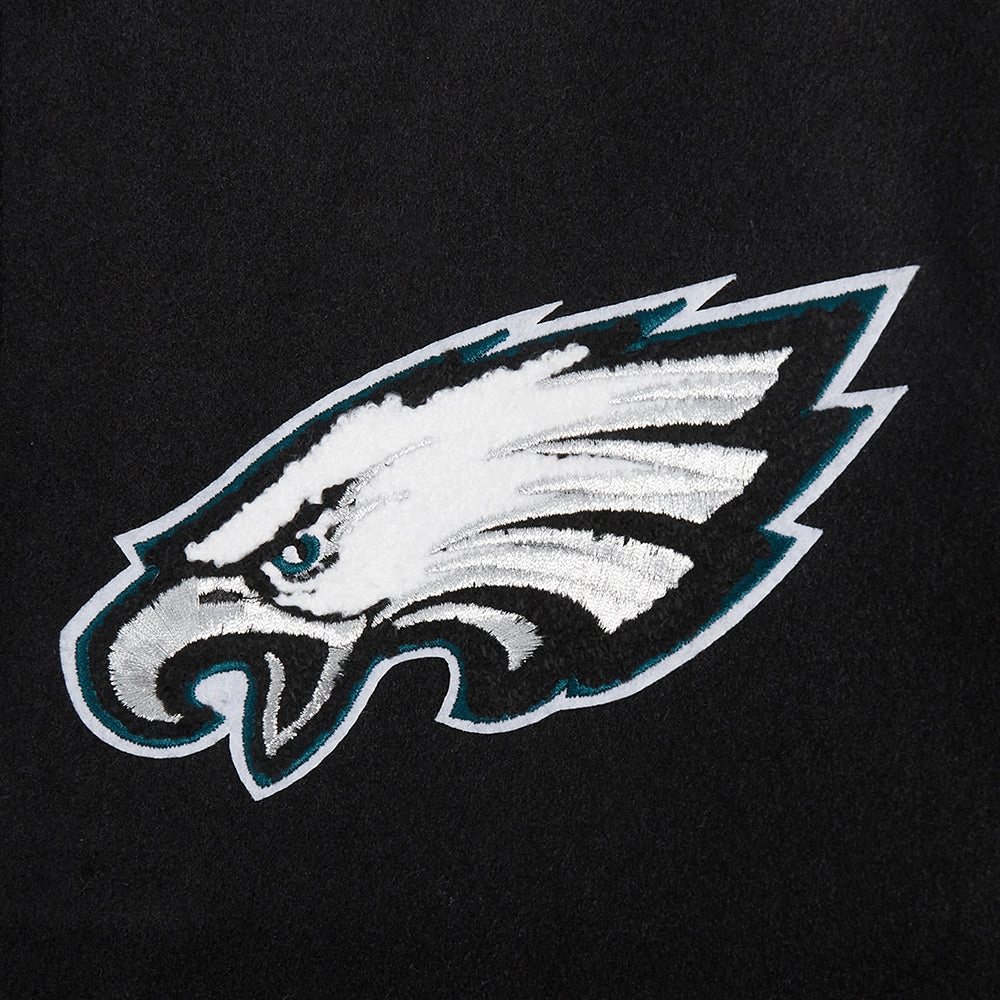 Philadelphia Eagles Old English Black/White Wool & Leather Varsity Jacket - Image 6