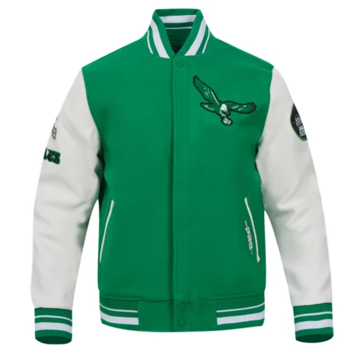 Philadelphia Eagles Old English Green/White Wool & Leather Varsity Jacket