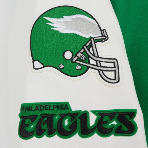 Philadelphia Eagles Old English Green/White Wool & Leather Varsity Jacket - Image 6