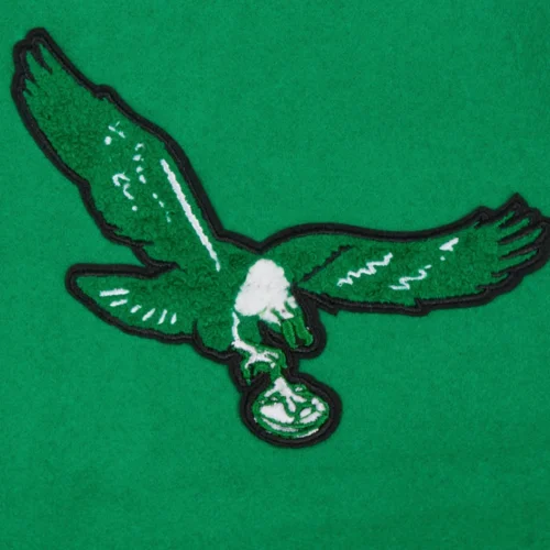 Philadelphia Eagles Old English Green/White Wool & Leather Varsity Jacket - Image 5