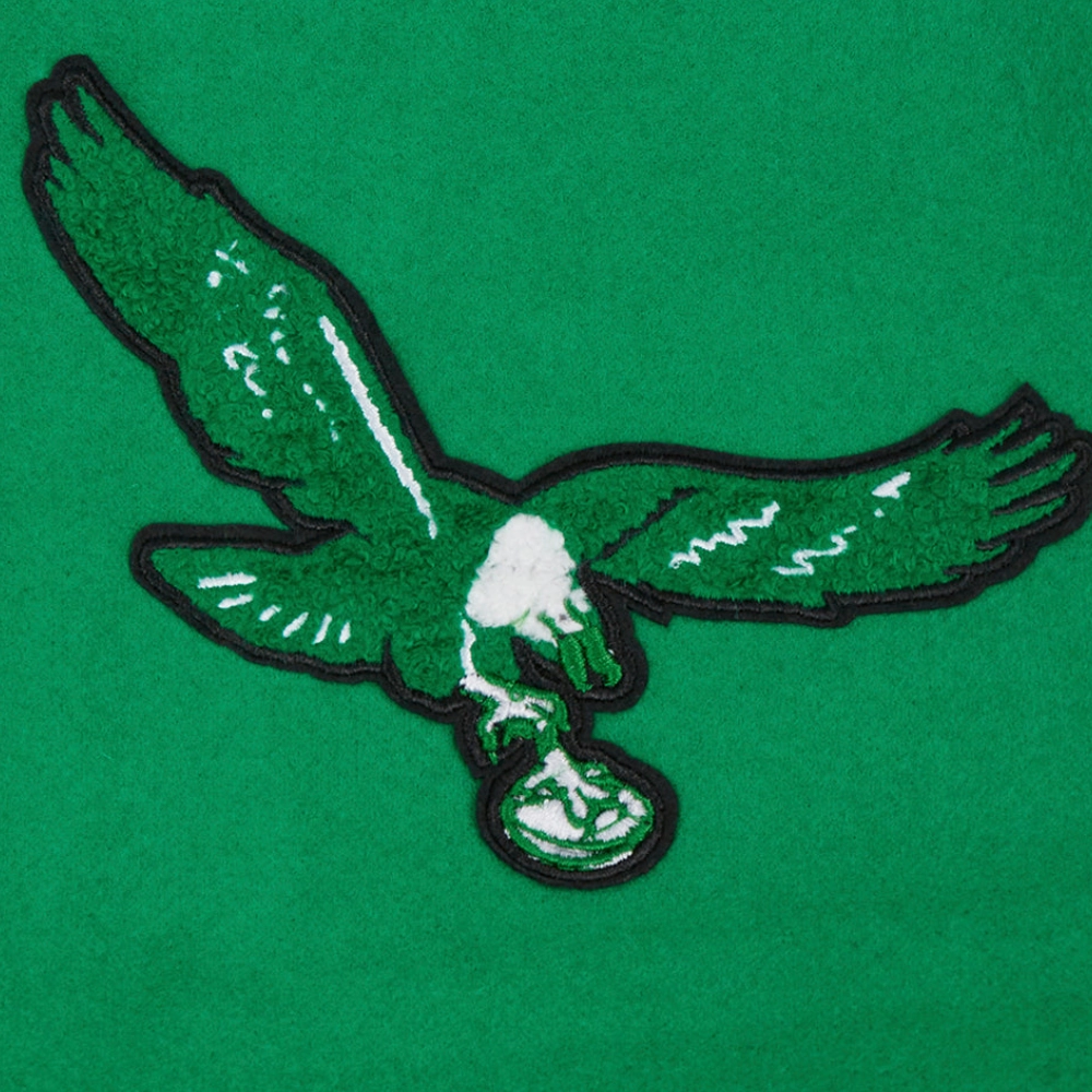 Philadelphia Eagles Old English Green/White Wool & Leather Varsity Jacket - Image 5