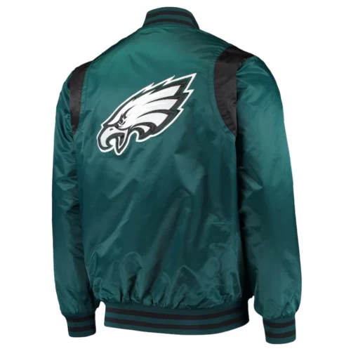 Alternative view of Philadelphia Eagles Prime Time Full-Snap Green Satin Varsity Jacket