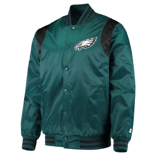 Philadelphia Eagles Prime Time Full-Snap Green Satin Varsity Jacket