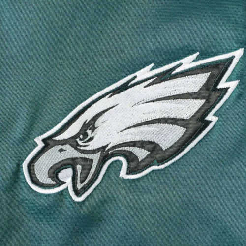 Philadelphia Eagles Prime Time Full-Snap Green Satin Varsity Jacket - Image 3