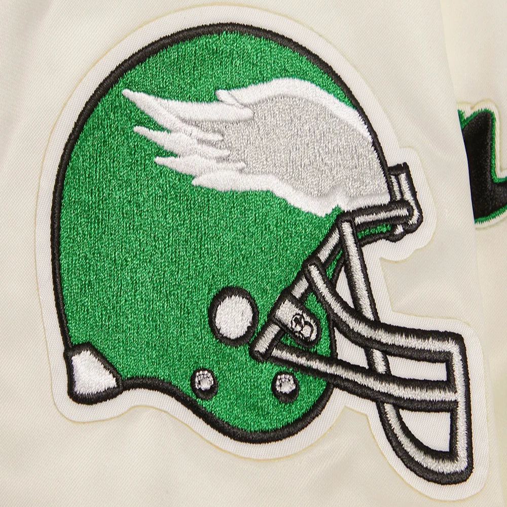 Philadelphia Eagles Retro Classic Full-Snap Cream Satin Varsity Jacket - Image 7