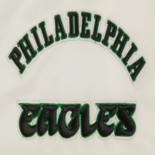 Philadelphia Eagles Retro Classic Full-Snap Cream Satin Varsity Jacket - Image 5