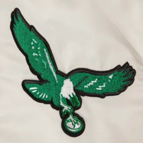 Philadelphia Eagles Retro Classic Full-Snap Cream Satin Varsity Jacket - Image 4