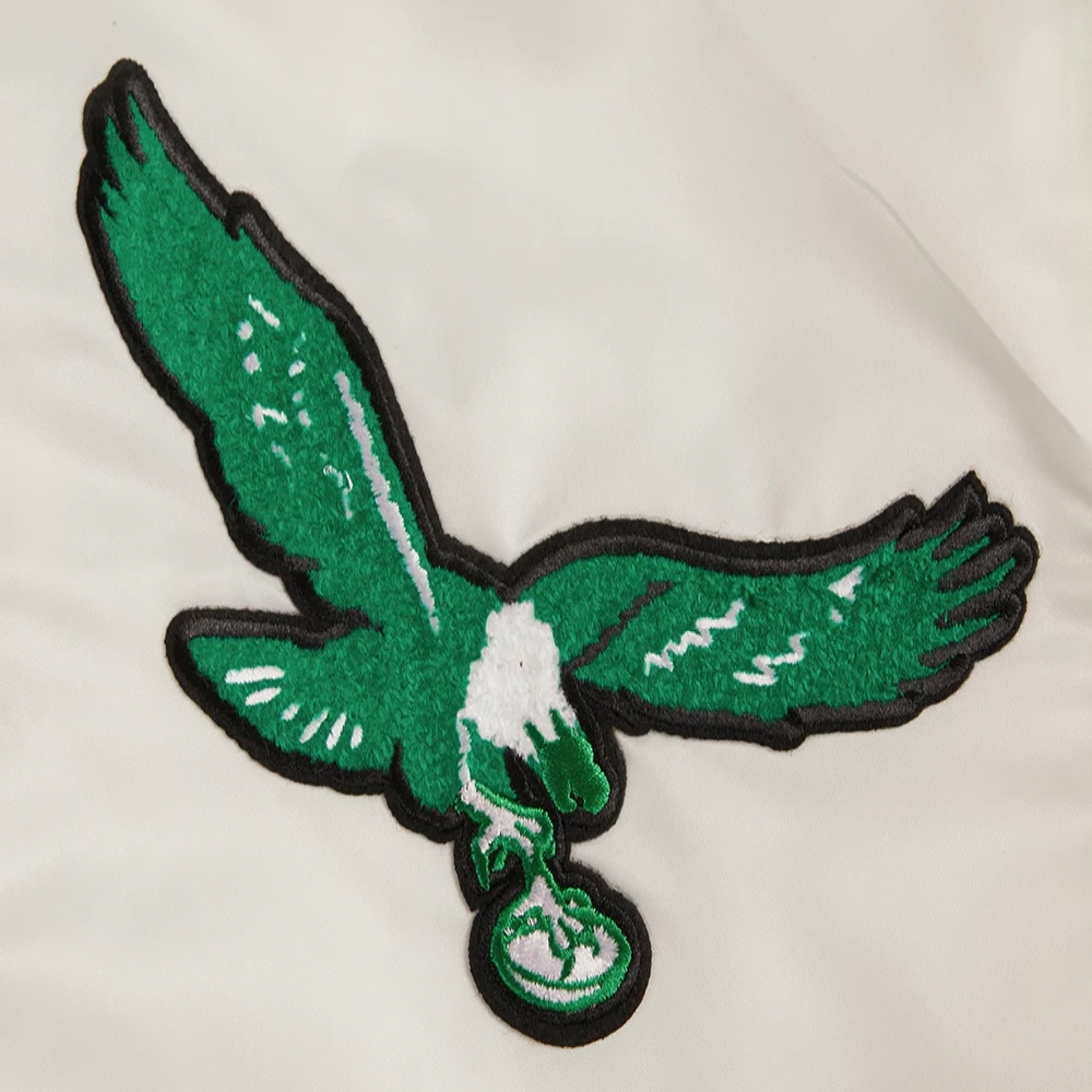 Philadelphia Eagles Retro Classic Full-Snap Cream Satin Varsity Jacket - Image 4