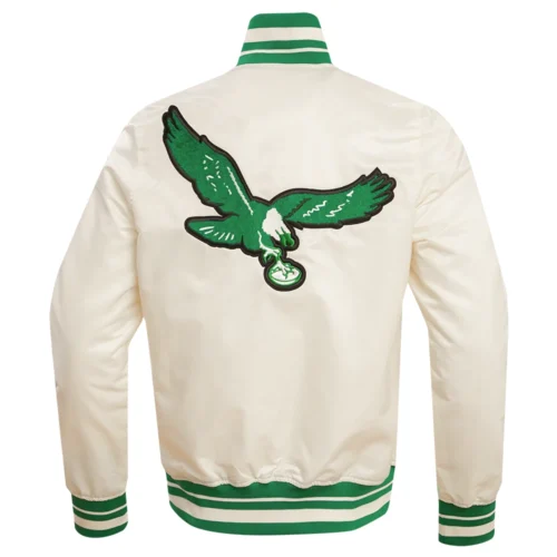 Philadelphia Eagles Retro Classic Full-Snap Cream Satin Varsity Jacket - Image 8