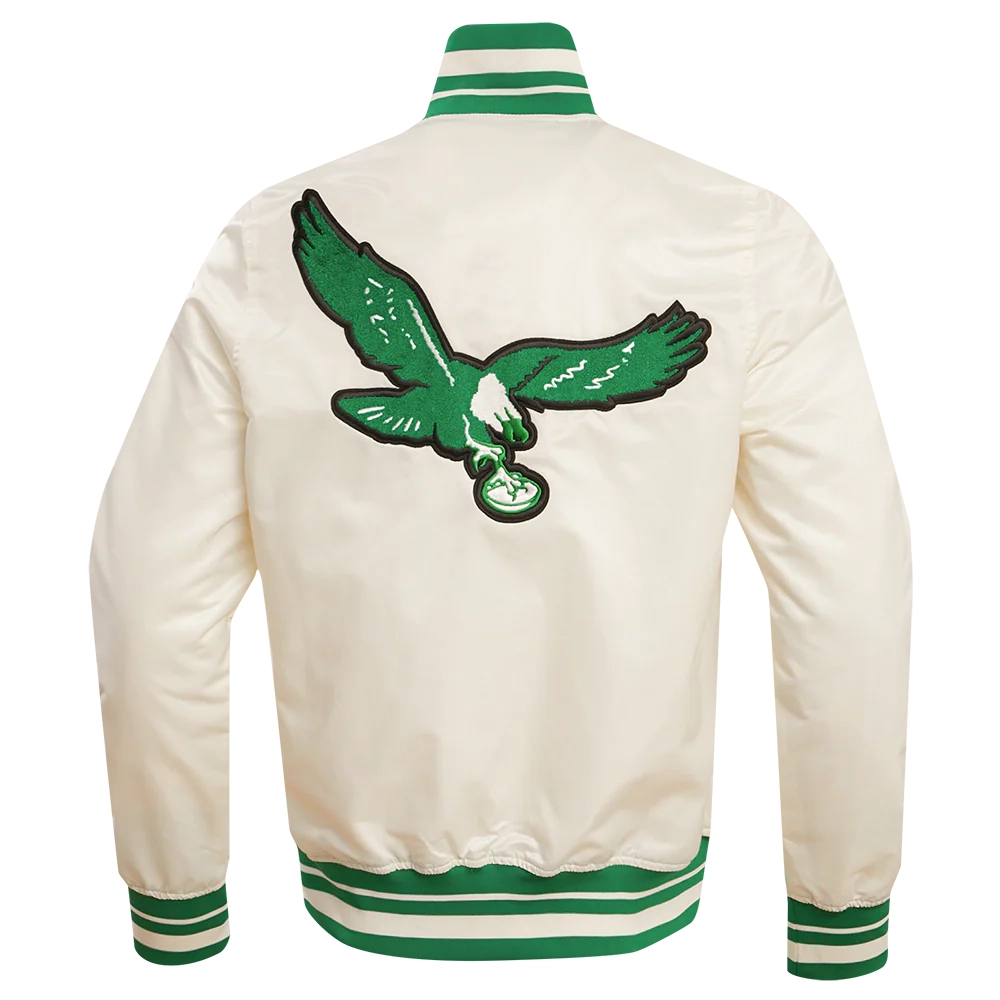 Philadelphia Eagles Retro Classic Full-Snap Cream Satin Varsity Jacket - Image 8