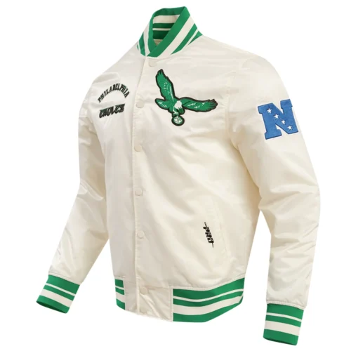 Alternative view of Philadelphia Eagles Retro Classic Full-Snap Cream Satin Varsity Jacket