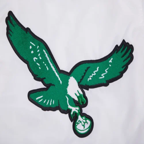 Philadelphia Eagles Retro Classic Full-Snap White Satin Varsity Jacket - Image 6
