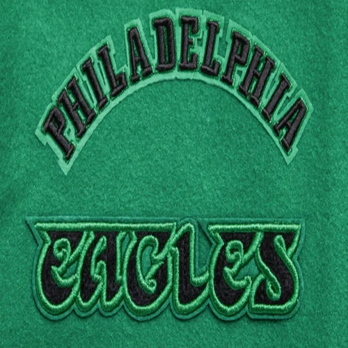 Philadelphia Eagles Retro Classic Women's Green/White Wool & Leather Varsity Jacket - Image 5
