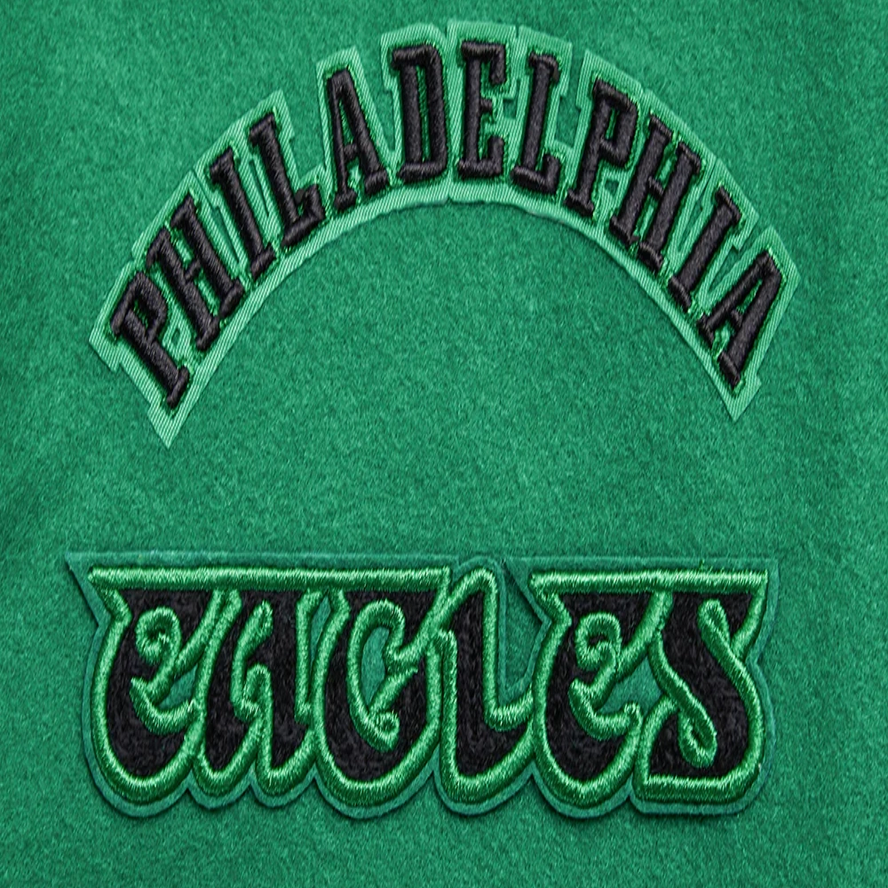 Philadelphia Eagles Retro Classic Women's Green/White Wool & Leather Varsity Jacket - Image 5