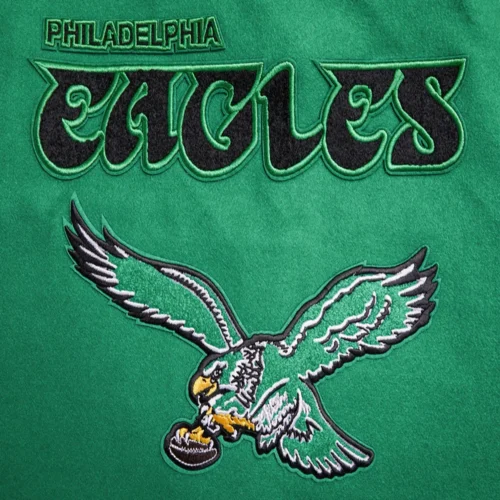 Philadelphia Eagles Retro Classic Women's Green/White Wool & Leather Varsity Jacket - Image 4