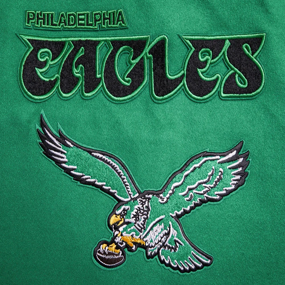 Philadelphia Eagles Retro Classic Women's Green/White Wool & Leather Varsity Jacket - Image 4