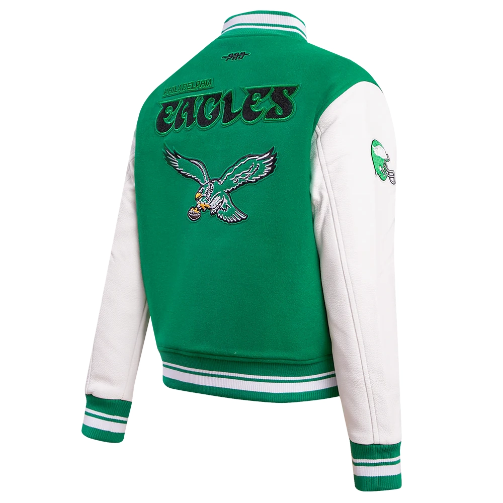 Philadelphia Eagles Retro Classic Women's Green/White Wool & Leather Varsity Jacket - Image 3
