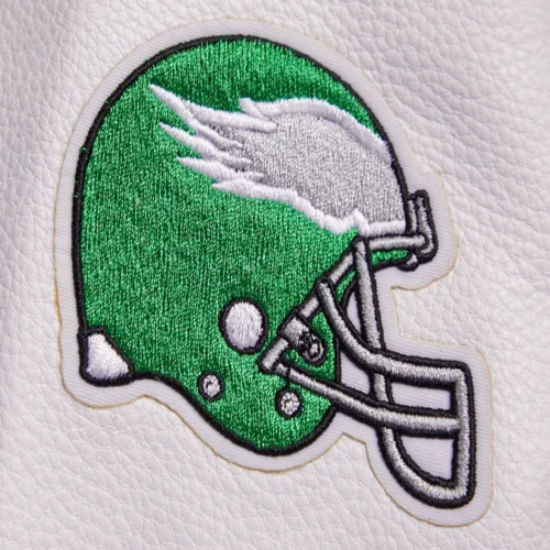 Philadelphia Eagles Retro Classic Women's Green/White Wool & Leather Varsity Jacket - Image 7
