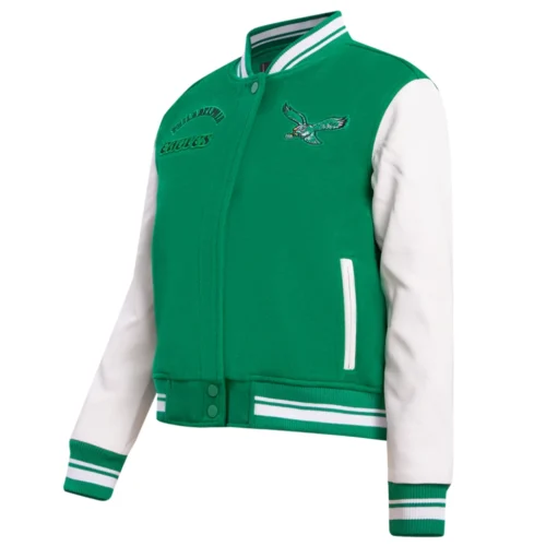 Alternative view of Philadelphia Eagles Retro Classic Women's Green/White Wool & Leather Varsity Jacket