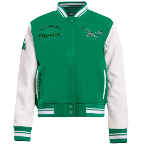 Philadelphia Eagles Retro Classic Women's Green/White Wool & Leather Varsity Jacket