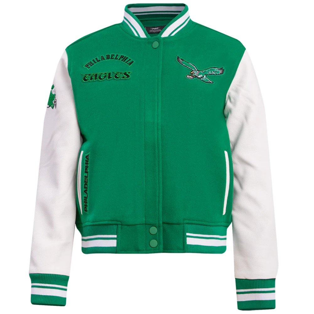Philadelphia Eagles Retro Classic Women's Green/White Wool & Leather Varsity Jacket