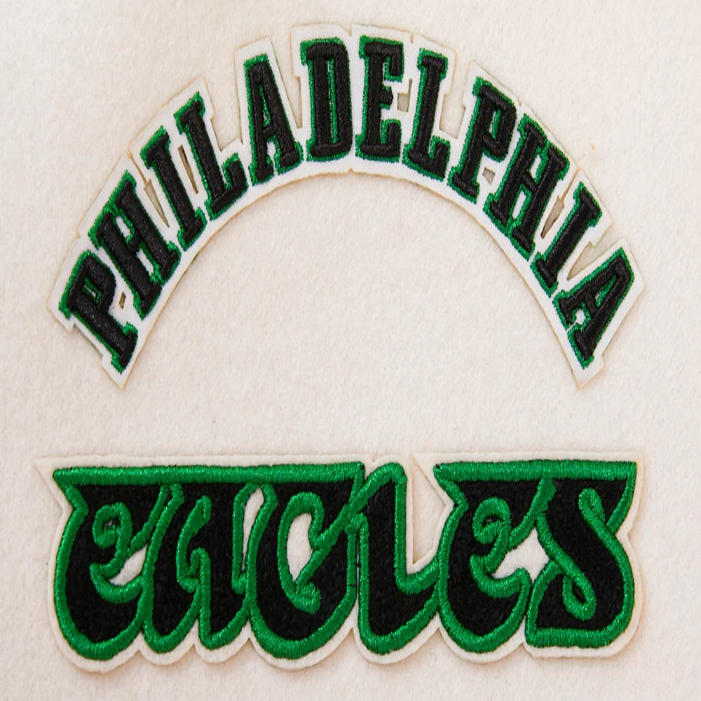 Philadelphia Eagles Retro Classic Women's White/Green Wool & Leather Varsity Jacket - Image 4