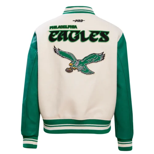 Philadelphia Eagles Retro Classic Women's White/Green Wool & Leather Varsity Jacket - Image 7