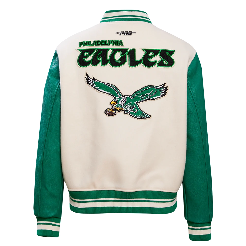 Philadelphia Eagles Retro Classic Women's White/Green Wool & Leather Varsity Jacket - Image 7