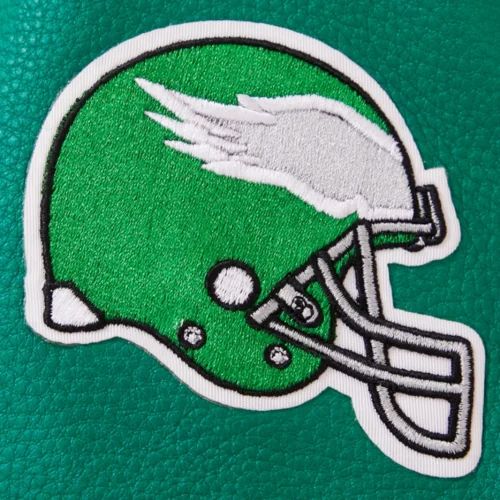 Philadelphia Eagles Retro Classic Women's White/Green Wool & Leather Varsity Jacket - Image 6