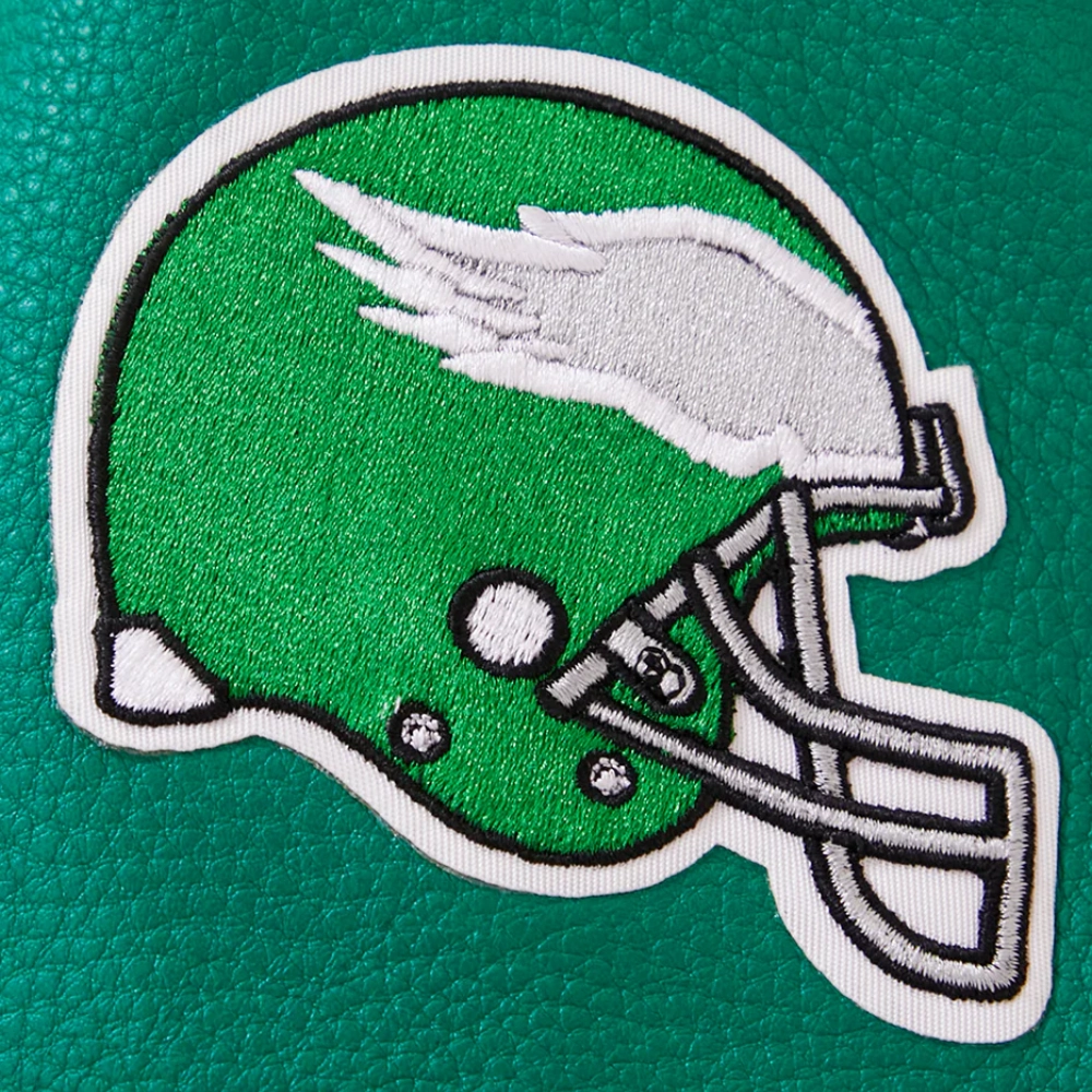 Philadelphia Eagles Retro Classic Women's White/Green Wool & Leather Varsity Jacket - Image 6