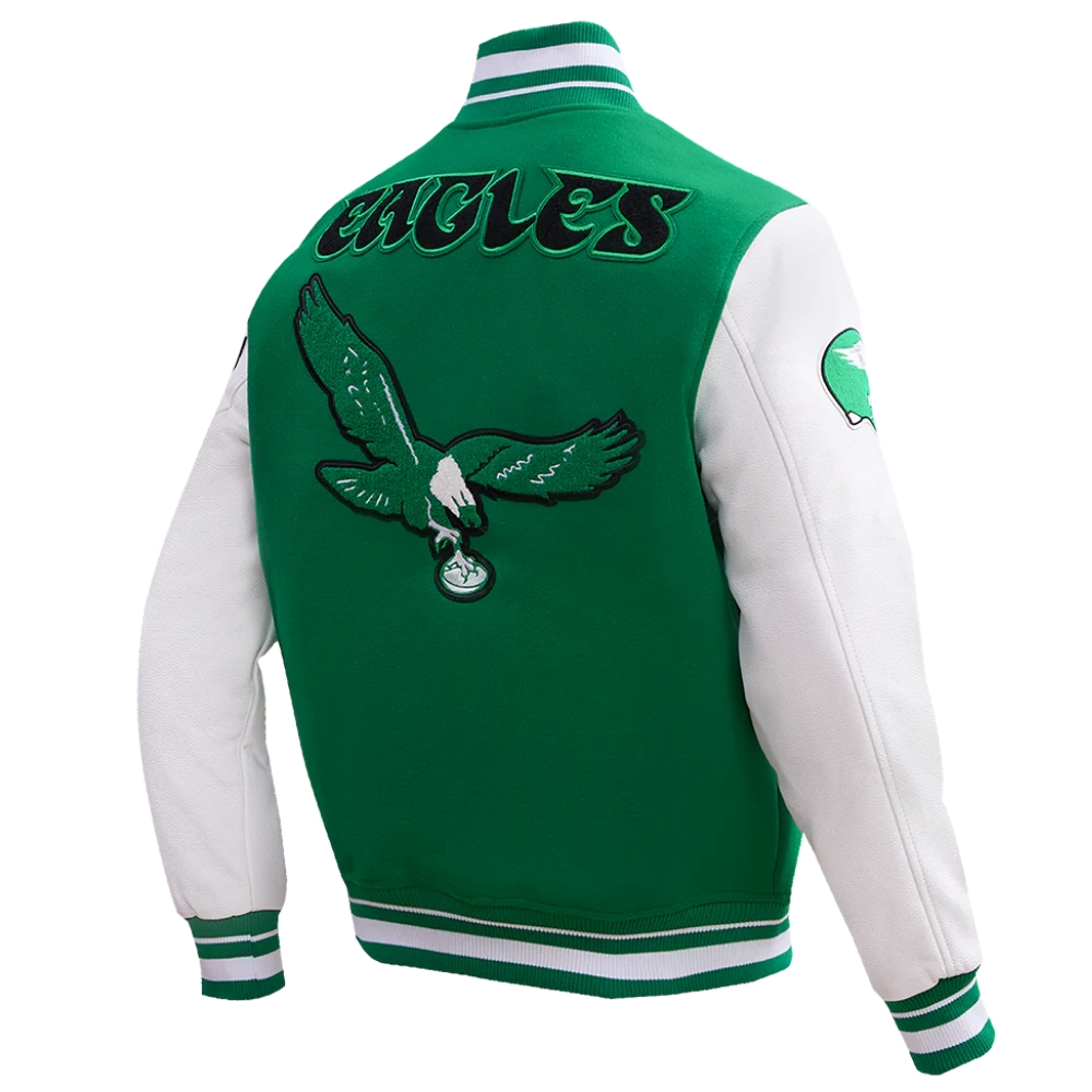 Philadelphia Eagles Retro Classic Green/White Wool & Leather Varsity Jacket - Image 3