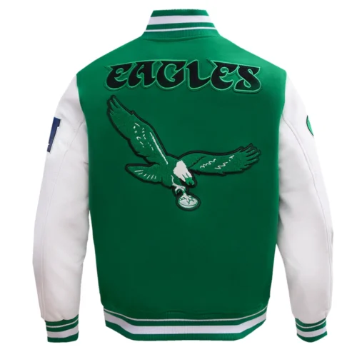 Philadelphia Eagles Retro Classic Green/White Wool & Leather Varsity Jacket - Image 7
