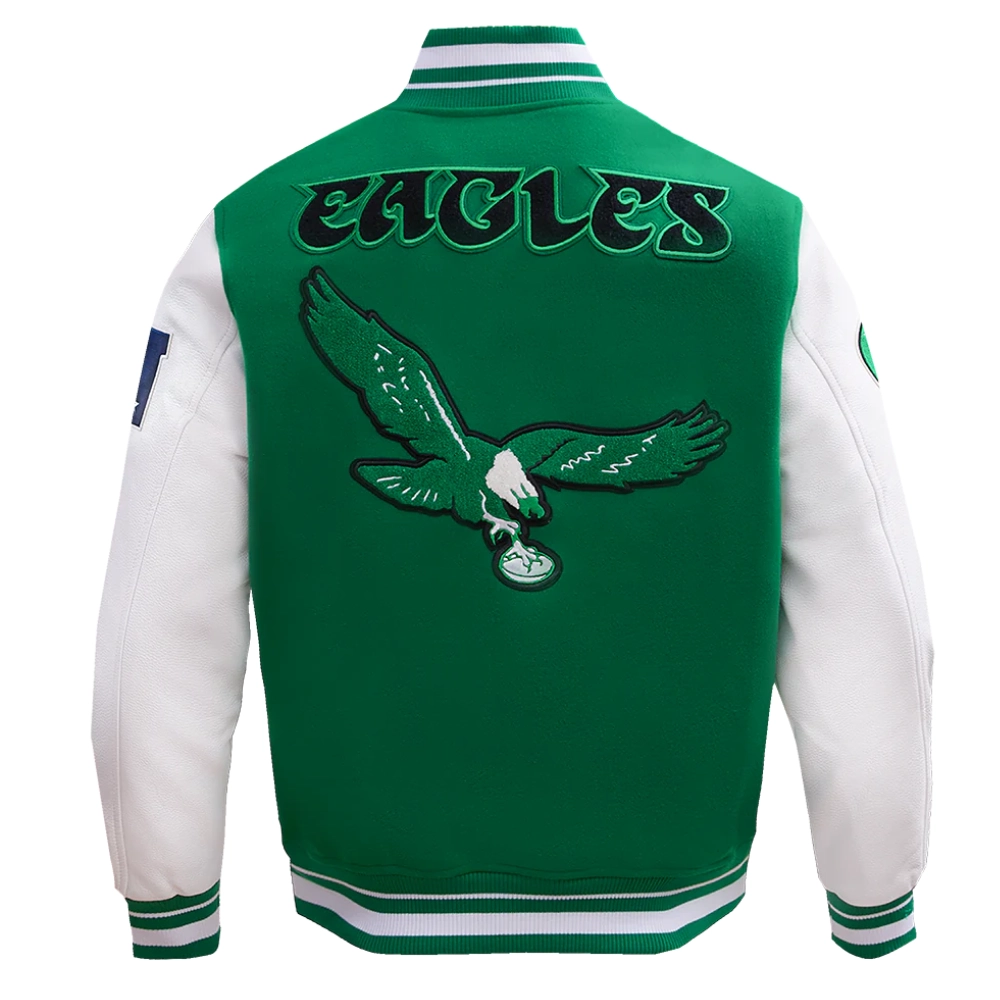 Philadelphia Eagles Retro Classic Green/White Wool & Leather Varsity Jacket - Image 7