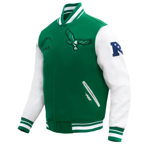 Alternative view of Philadelphia Eagles Retro Classic  Green/White Wool & Leather Varsity Jacket