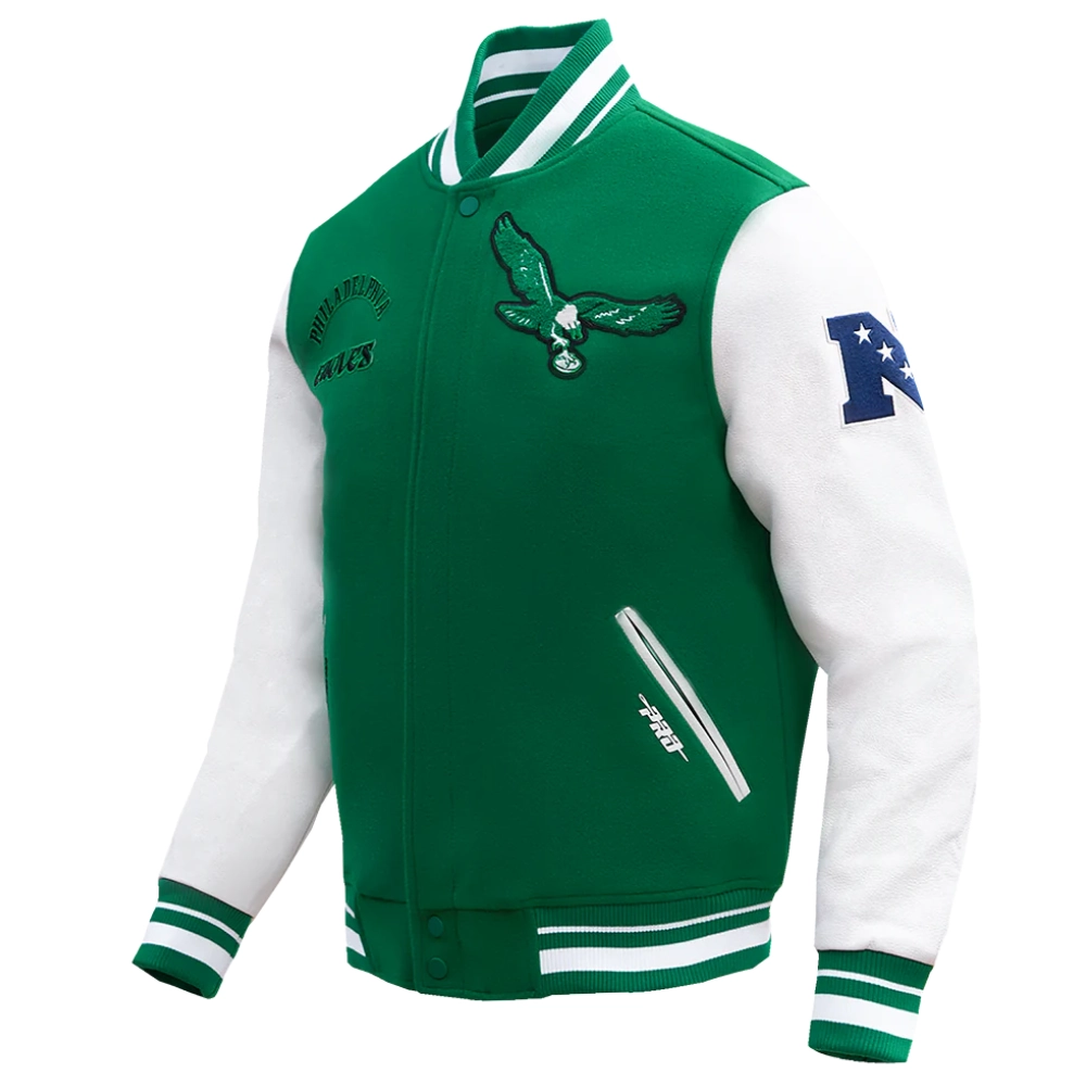Philadelphia Eagles Retro Classic Green/White Wool & Leather Varsity Jacket - Image 2