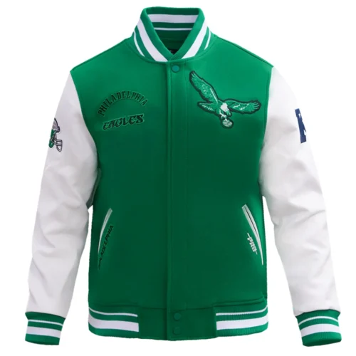 Philadelphia Eagles Retro Classic  Green/White Wool & Leather Varsity Jacket