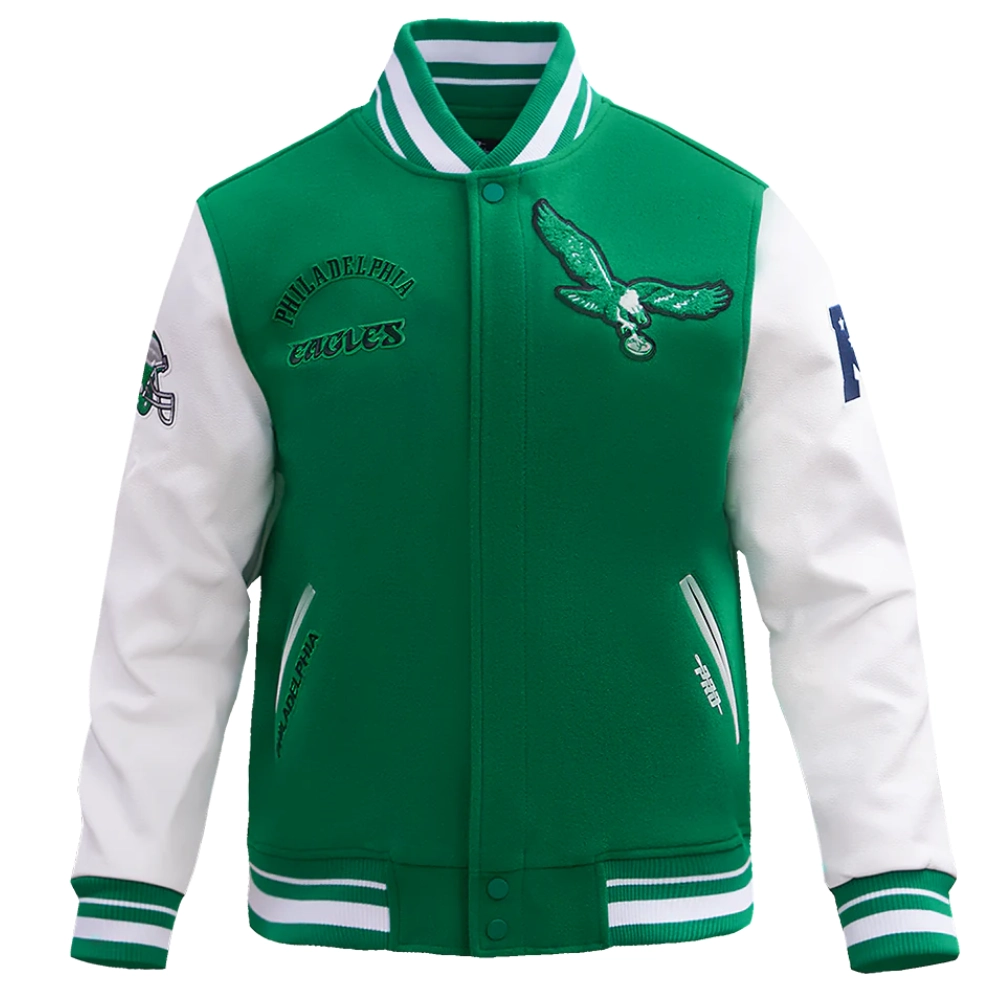 Philadelphia Eagles Retro Classic Green/White Wool & Leather Varsity Jacket