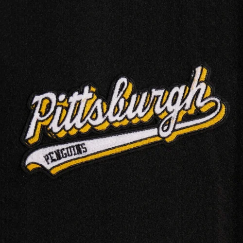 Pittsburgh Penguins Script Tail Women's Wool & Leather Varsity Jacket - Black - Image 5