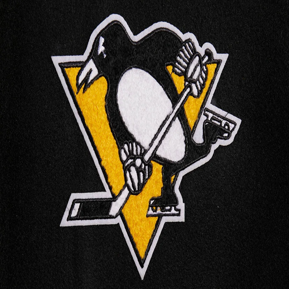 Pittsburgh Penguins Script Tail Women's Wool & Leather Varsity Jacket - Black - Image 6