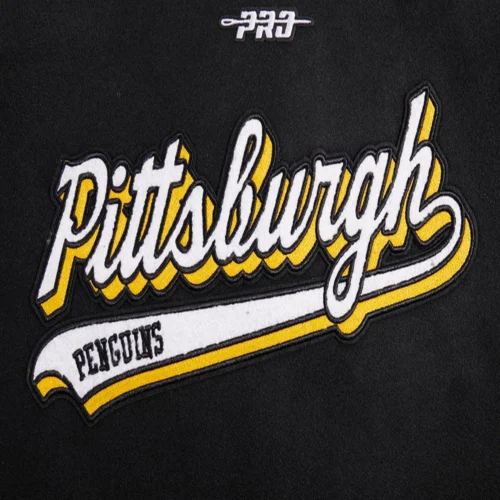 Pittsburgh Penguins Script Tail Women's Wool & Leather Varsity Jacket - Black - Image 7