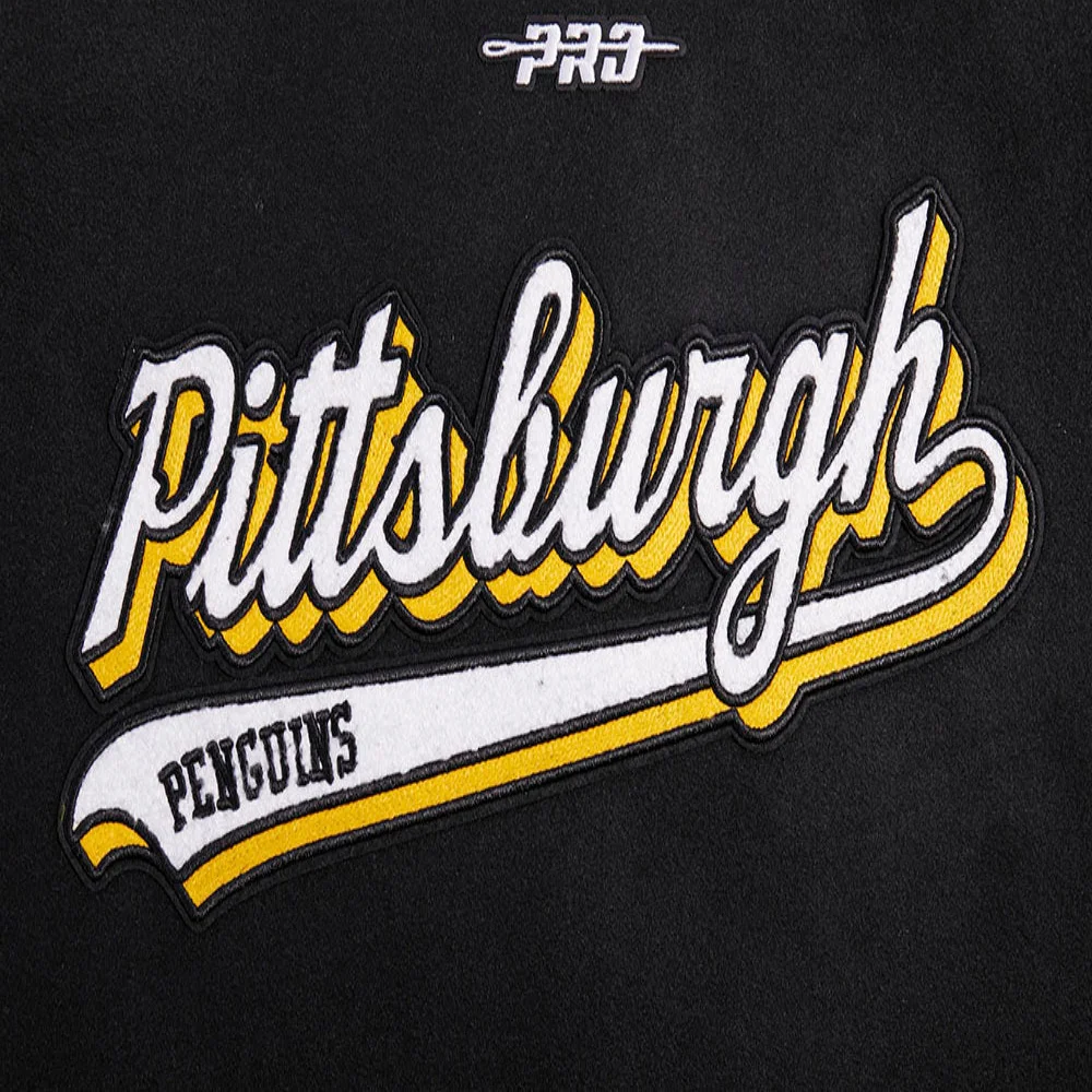 Pittsburgh Penguins Script Tail Women's Wool & Leather Varsity Jacket - Black - Image 7