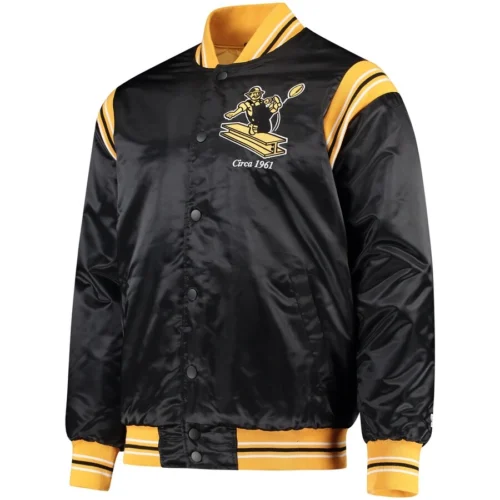 Pittsburgh Steelers The Enforcer Black Satin Varsity Jacket