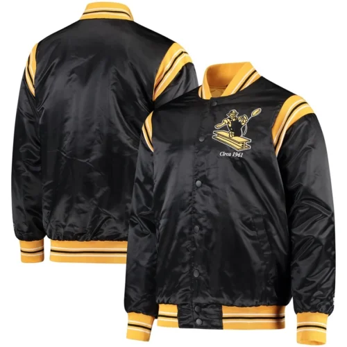 Pittsburgh Steelers The Enforcer Black Satin Varsity Jacket - Image 3