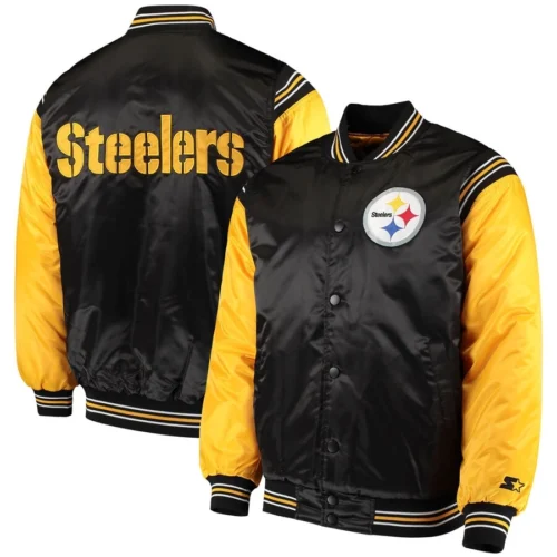 Pittsburgh Steelers The Enforcer Black/Yellow Satin Varsity Jacket - Image 4