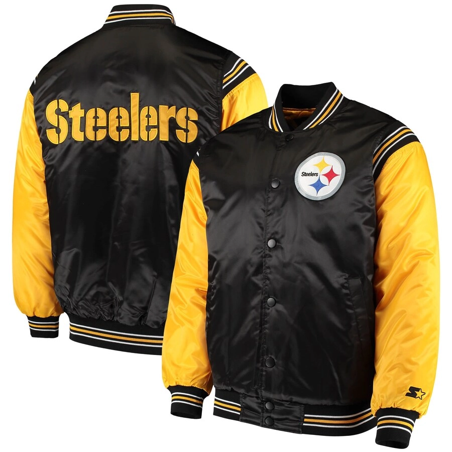 Pittsburgh Steelers The Enforcer Black/Yellow Satin Varsity Jacket - Image 4