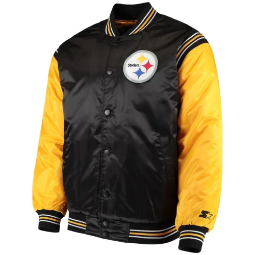 Pittsburgh Steelers The Enforcer Black/Yellow Satin Varsity Jacket