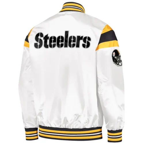 Alternative view of Pittsburgh Steelers Full-Snap White Satin Varsity Jacket