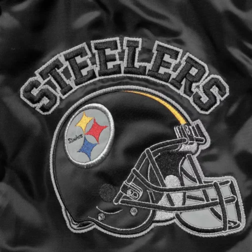 Pittsburgh Steelers Locker Room Throwback Black/Yellow Satin Varsity Jacket - Image 3